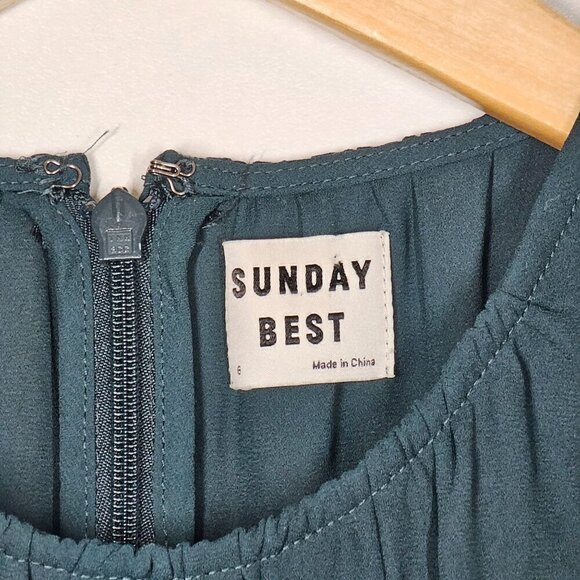 Aritzia Sunday Best Cinched Waist Sheath Mini Dress Pleated Long Sleeve Green 6‎ - Picture 5 of 12